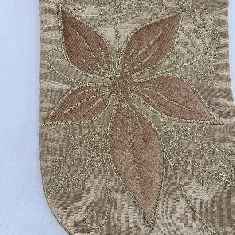Santas Best Christmas Eve Stocking Gold Metallic Velvet Poinsettia Embroider 21